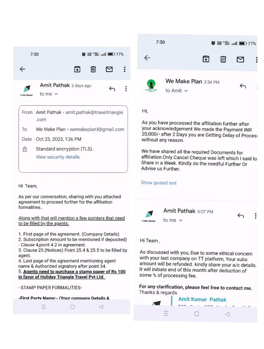 Techinfosalman's tweet photo. @traveltriangle @DelhiPolice
@agarwalsankalp 

Fraud by Travel Triangle.

Why Travel Triangle's Team is Doing melodrama after Collecting the payment for Leads and Said ethical Issue was there...

After payment they denied to approve and said we will deduct some % of amount. https://t.co/9MpWQQkalG
