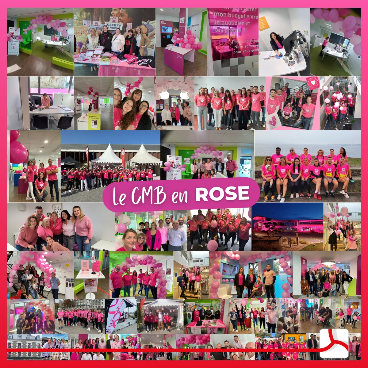 𝗟𝗲 𝗖𝗠𝗕 𝗲𝗻 𝗿𝗼𝘀𝗲 !🎗

Nos collaborateurs se sont parés de rose tout au long du mois mais ont aussi : pédalé, marché, couru, accueillis des associations, récolté des fonds... avec pour objectif principal la sensibilisation au dépistage du cancer du sein !
Un grand bravo !