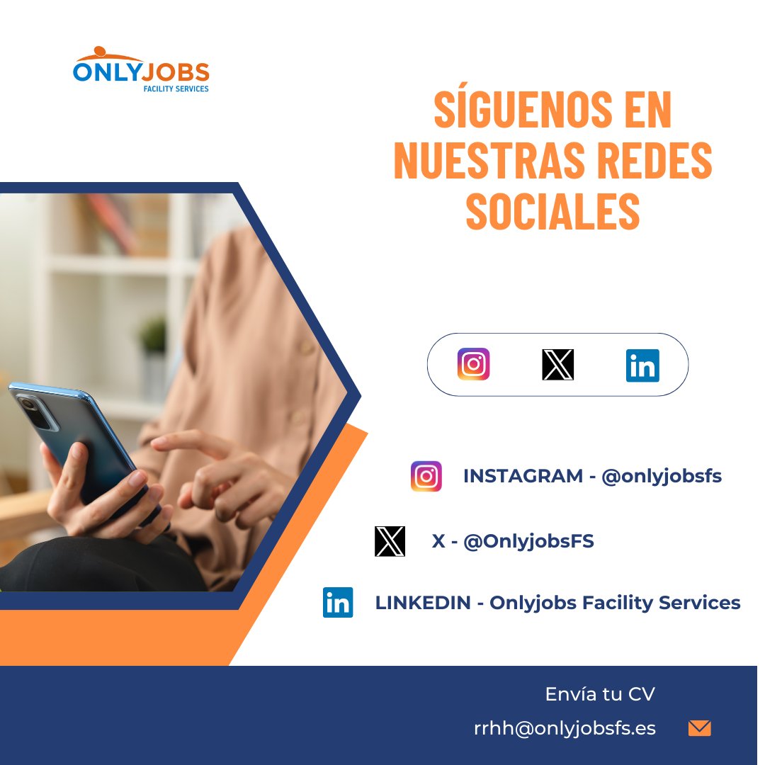 Síguenos en nuestras #RedesSociales para enterarte de todas nuestras #ofertas.

#empleo #Murcia #OFS #Trabajo