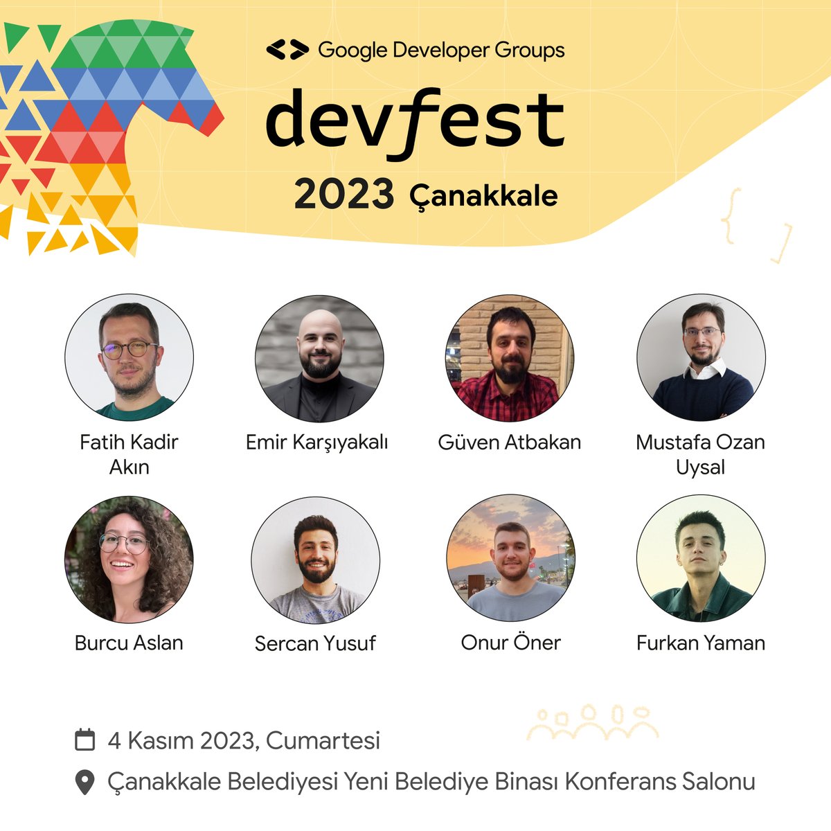 Teknolojiye ilgi duyan herkesi Devfest 2023 Çanakkale'ye davet ediyoruz. 🎉 Birçok değerli konuşmacı, Google teknolojileri, kariyer gelişimi ve daha fazlası hakkında heyecan verici konuşmalarıyla geliyor. devfestcanakkale.com 'dan yerinizi hemen ayırtın . #devfest23çanakkale