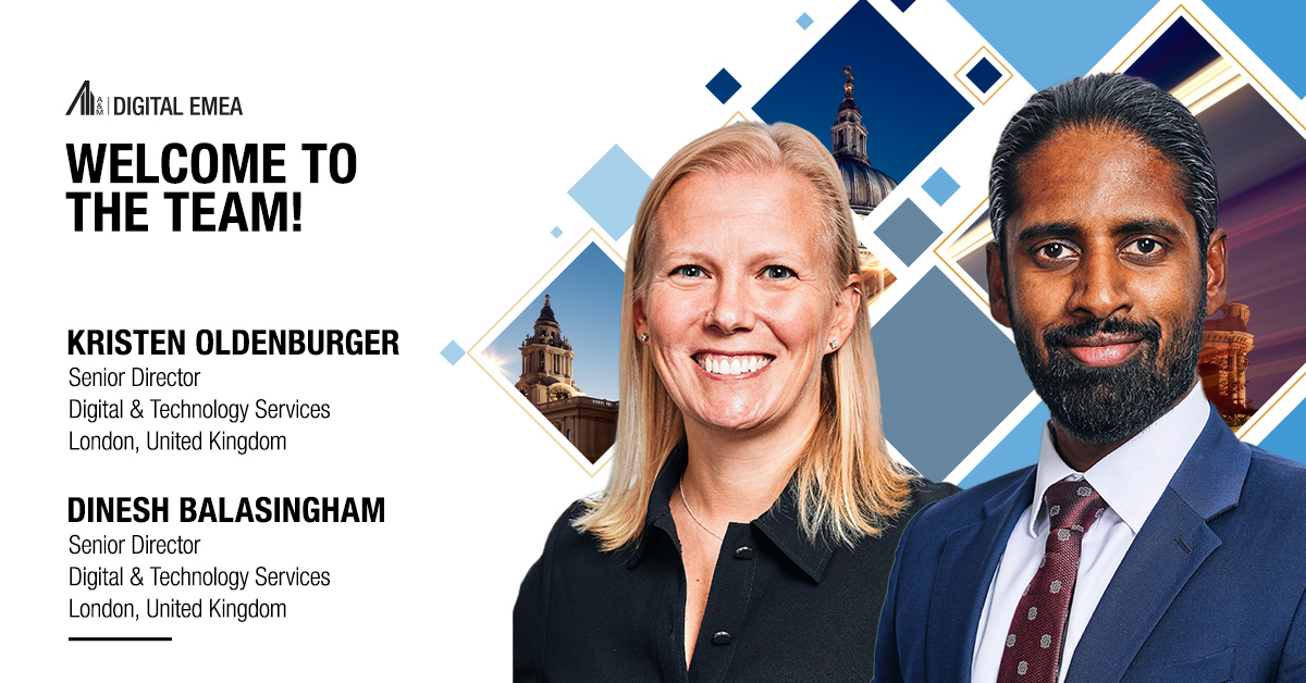 Glad to announce the addition of two new SDs joining our <a href="/AlvarezMarsal/">Alvarez & Marsal</a> #Digital team in London. Dinesh Balasingham &amp; Kristen Oldenburger bring unique skillsets that our team will leverage towards providing #DigitalSolutions for our clients. #WelcomeToTheTeam, Dinesh &amp; Kristen!
