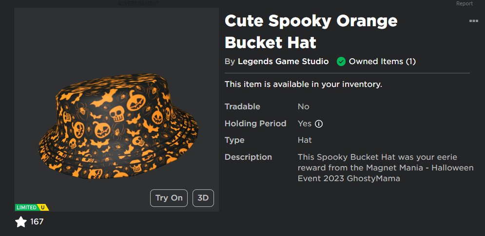 Happy Halloween 📷  There are still a few remaining Orange Bucket Hats left in Stock! These are FREE!!! They can be redeemed in game - roblox.com/games/14764613… typing the code into the Catalog! "14976079790"
