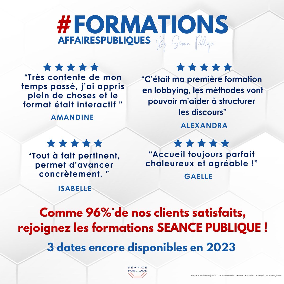 [#FORMATIONS ]
🔶 17 novembre : Comprendre les clés de l’influence locale
🔶1er décembre : Construire une stratégie d’influence, anticipation et gestion de crise
🔶8 décembre 2023 : Comprendre le système parlementaire
Inscription ➡ buff.ly/3mHnbDo

#lobbying #formation