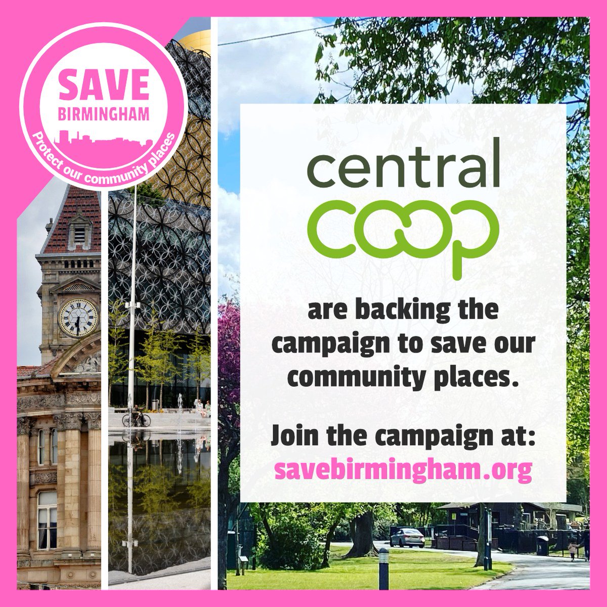 Our #SaveBirmingham campaign is just a month old & momentum is steadily building. Delighted to have Central Co-op, one of the largest independent retail co-operative societies in the UK backing us. Worried that vital community spaces will be sold off? ⤵️ savebirmingham.org