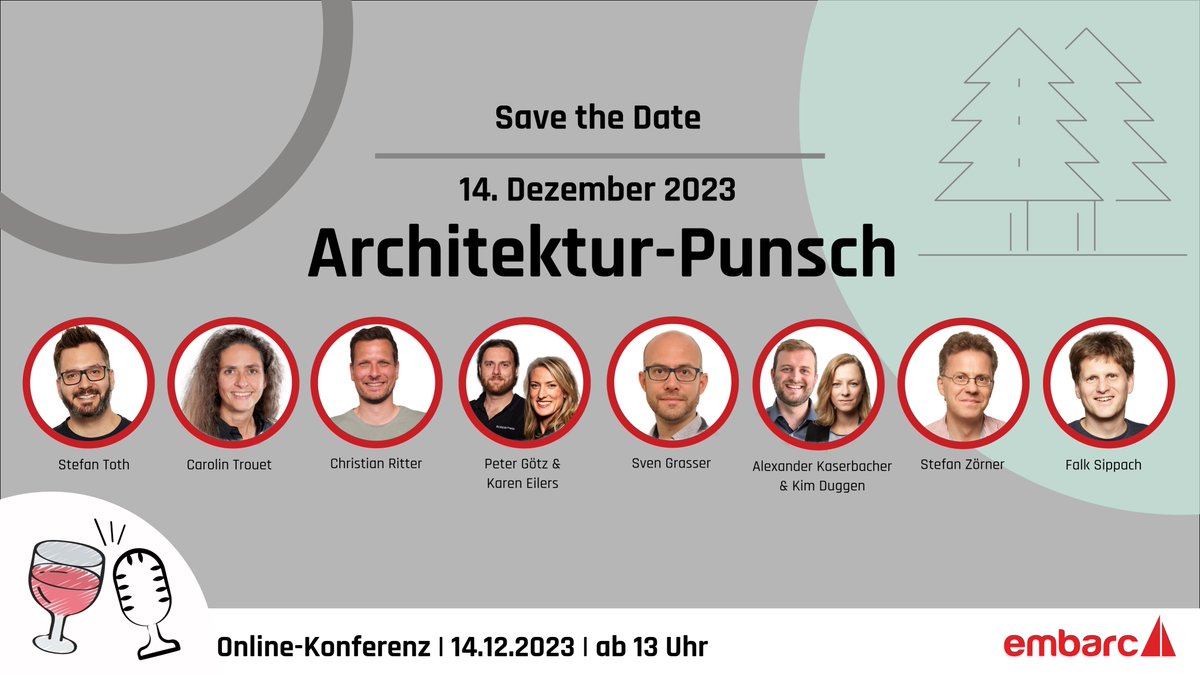 Unser Architektur-Punsch rückt näher: Wir lassen 2023 Revue passieren, feiern Jubiläum und schmieden Pläne für 2024! Seid gespannt auf Impulse aus interaktiven Formaten und Insidern aus 10 Jahren embarc-Geschichte.🎙🌟🍷Zur Anmeldung: ➡️kurzelinks.de/01sy #arcPunsch