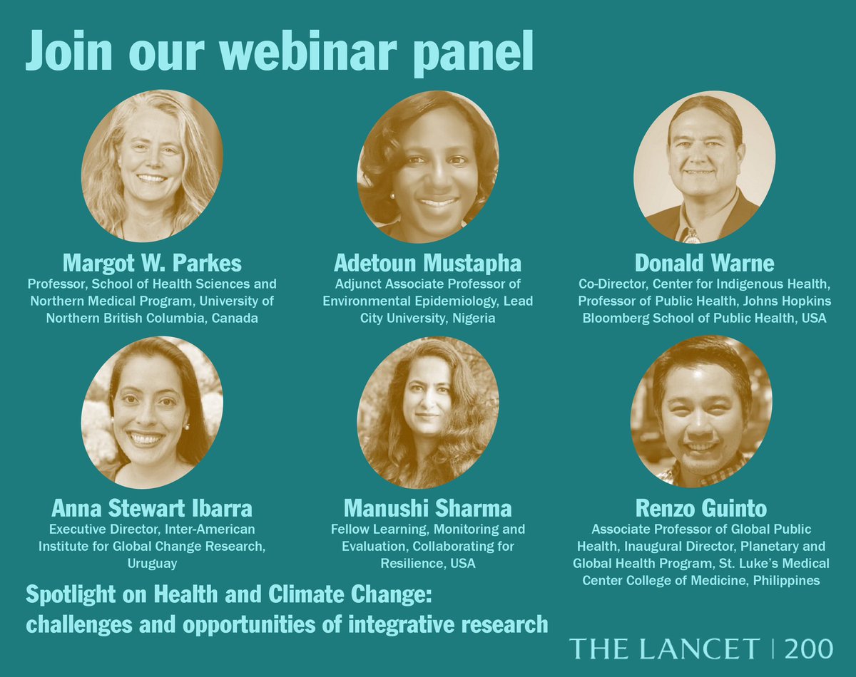 In celebration of the 200th anniversary of @TheLancet, join us tonight, October 26 10pm Manila time in this exciting webinar panel on integrative research for climate and health #PlanetaryHealth - register here: hubs.li/Q026qg5q0