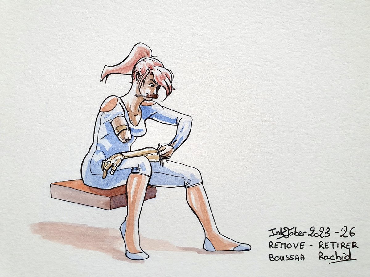 Mwendigo's tweet image. 26e jour de l&apos;Inktober
Thème : Retirer

Si ce n&apos;est pas avoir la main bricoleuse... 🤭🦾

#inktober #inktober2023 #BionicHand  #Remove #Retirer #Enlever #Bionique