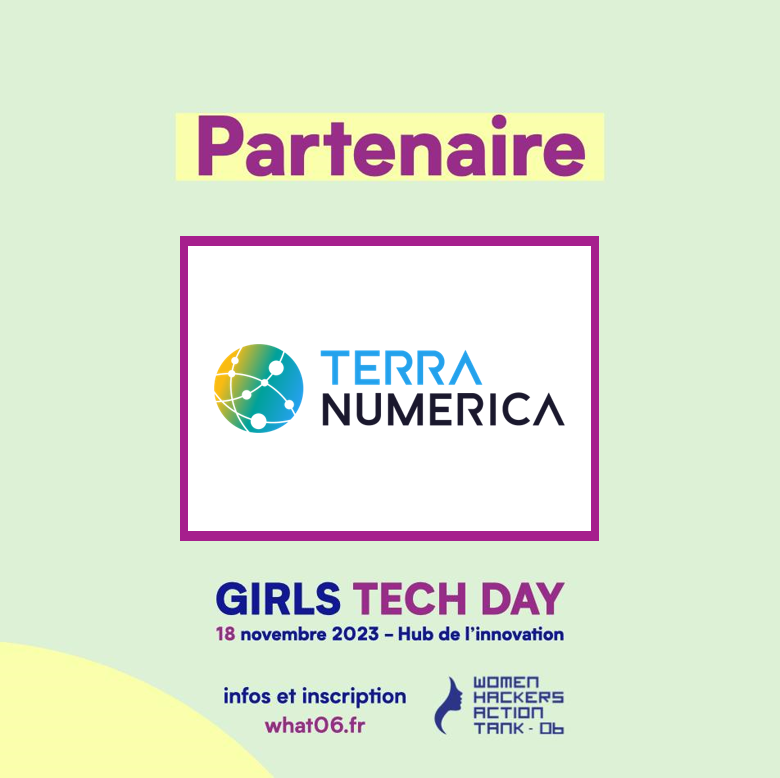 WhatHackers's tweet photo. {ZOOM PARTENAIRES} @Terra_Numerica est partenaire du Girl Tech Days #2!

Merci pour votre soutien ! 🙏

📅RDV le 18 Novembre 2023 au @CEEINCA !
👉https://t.co/vch8TBgZvv

#CotedAzurFrance #WomenInTech #What06 #What06GTD2 https://t.co/Y7jUZZ4MBA