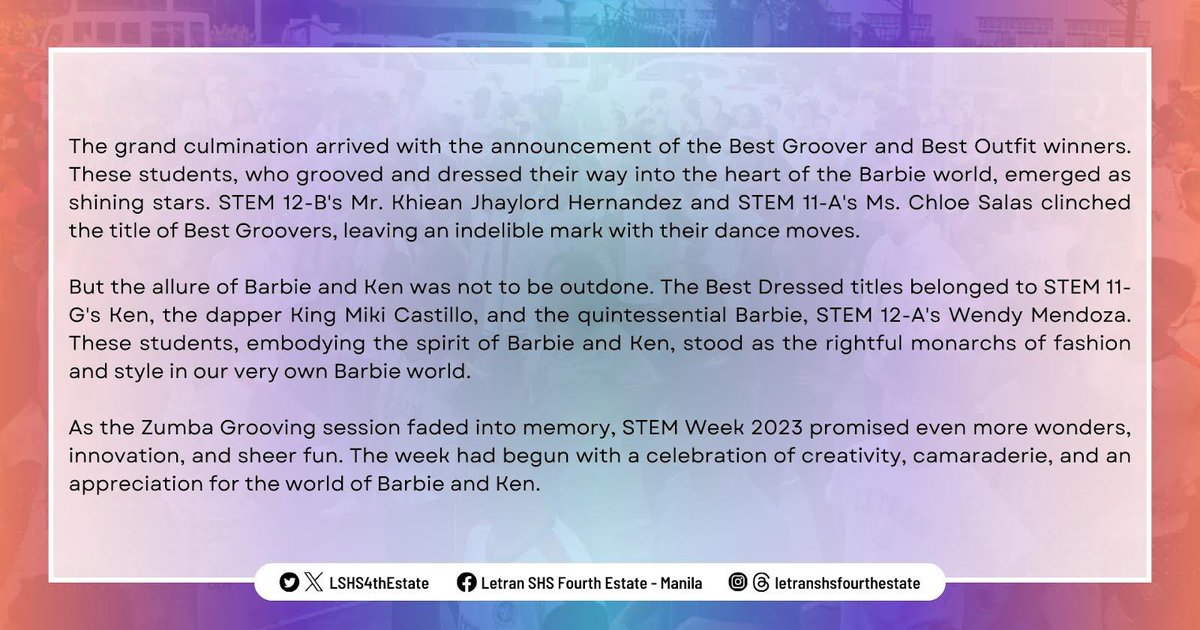 LSHSTheTemplar's tweet image. 🌐🚀 Exploring the Digital Frontier: A Recap of ICT-STEM Week 2023 

Dive into the exciting world of innovation, empowerment, and education during #ICTWeek2023 and #STEMWeek2023.