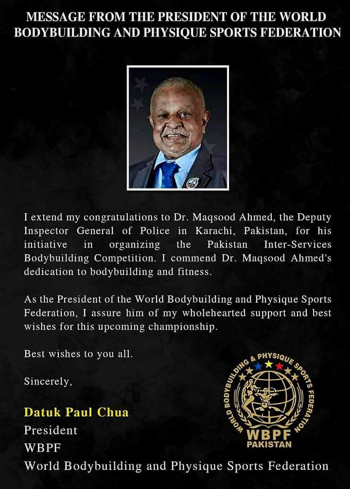 ArmughanMuqeem's tweet image. #SpecialSecurityUnit founded by Dr. Maqsood Ahmed Memon built up another great opportunity by initiating the 1st Inter Services and Civilian Bodybuilding Competition organising by #BadarExpo under the technical supervision of #WBPF🇵🇰 on15th November 2023.