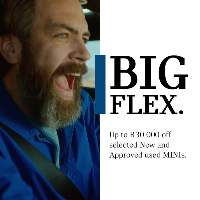 MINI_Menlyn's tweet photo. We’re going big, so you can too. With up to R30 000 off selected new and approved used MINIsuntil 4 November, The #MINIBigFlex is your chance to make the ultimate statement in theone made for you. Contact us for more or visit https://t.co/gtqqKjpduC Ts&amp;Cs apply.#MINIMenlyn https://t.co/ITyn84tcFO