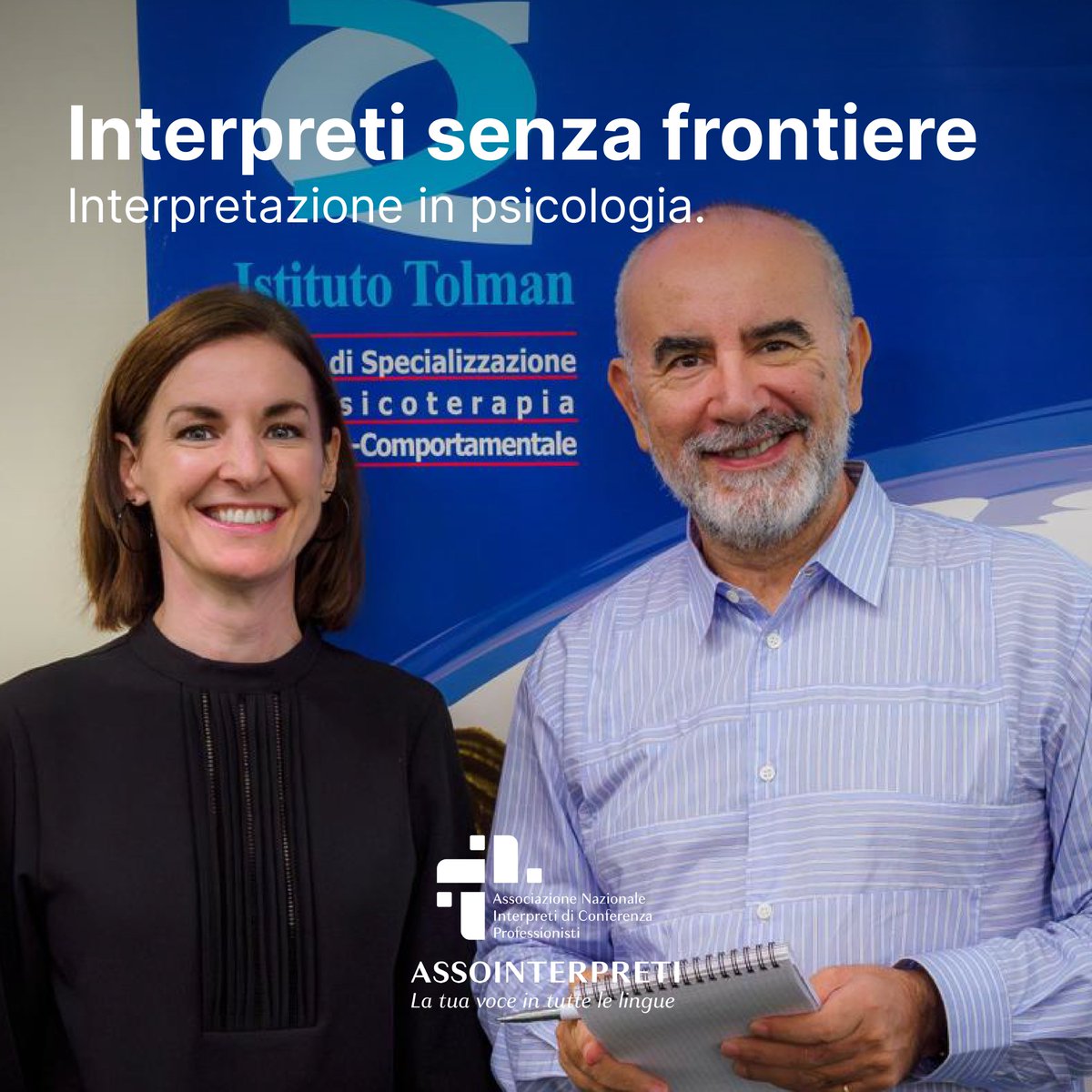 Assointerpreti's tweet photo. Una medicina senza confini anche grazie agli interpreti. Il nostro presidente Carmelo Donato ha interpretato Louise McHugh, esperta di scienze del comportamento e relatrice al workshop internazionale “Sviluppare la flessibilità del sé” di Palermo. #medicinasenzaconfini https://t.co/NHGh9CpgX6