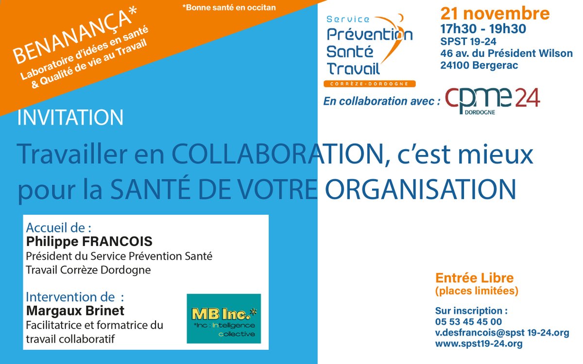 Rendez-vous, le 21 novembre, dans notre centre de Bergerac (46 avenue du Président Wilson) pour tester de nouvelles méthodes de collaboration participative avec Margaux Brinet, facilitatrice et formatrice du travail collaboratif.  spst19-24.org