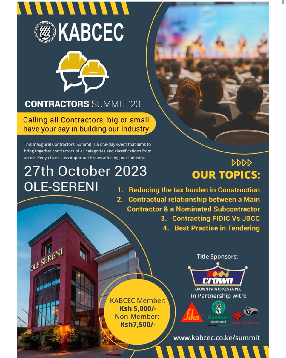 Join RACECA at the KABCEC Inaugural Contractors' Summit which will take place on the Friday, 27th of October 2023 at Emara Ole Sereni.