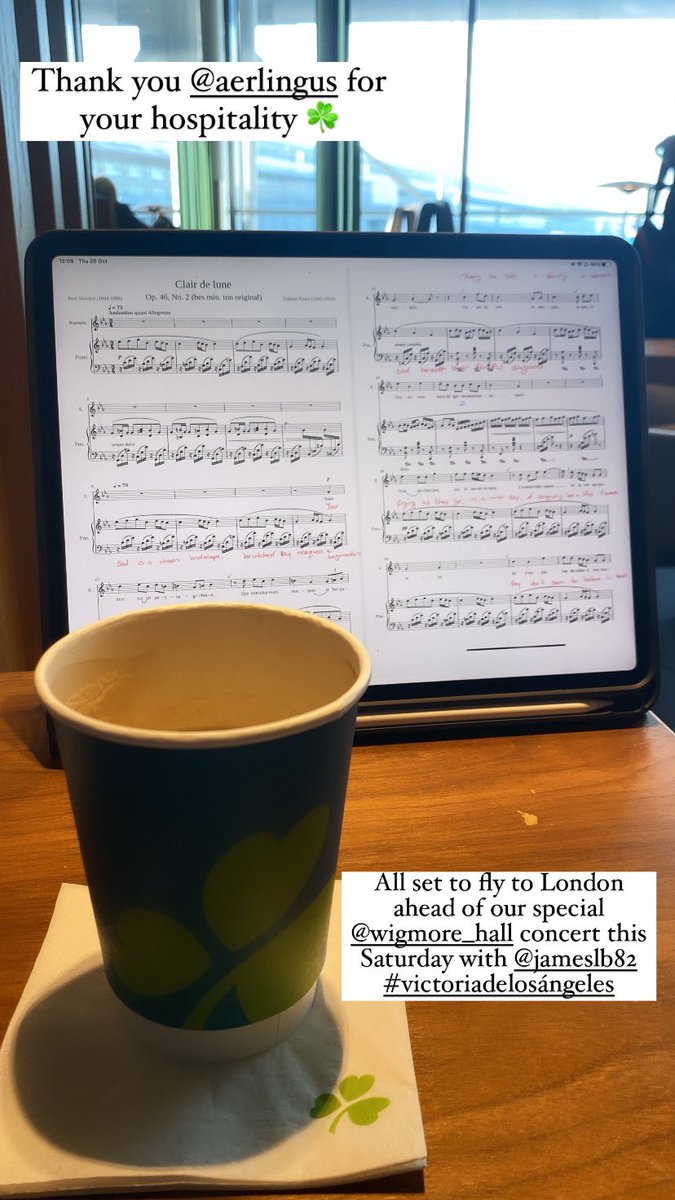 On my way to London ahead of our tribute to #VictoriaDeLosAngeles at @wigmore_hall this Saturday ☘️ with @jbaillieu 🥰 @AerLingus