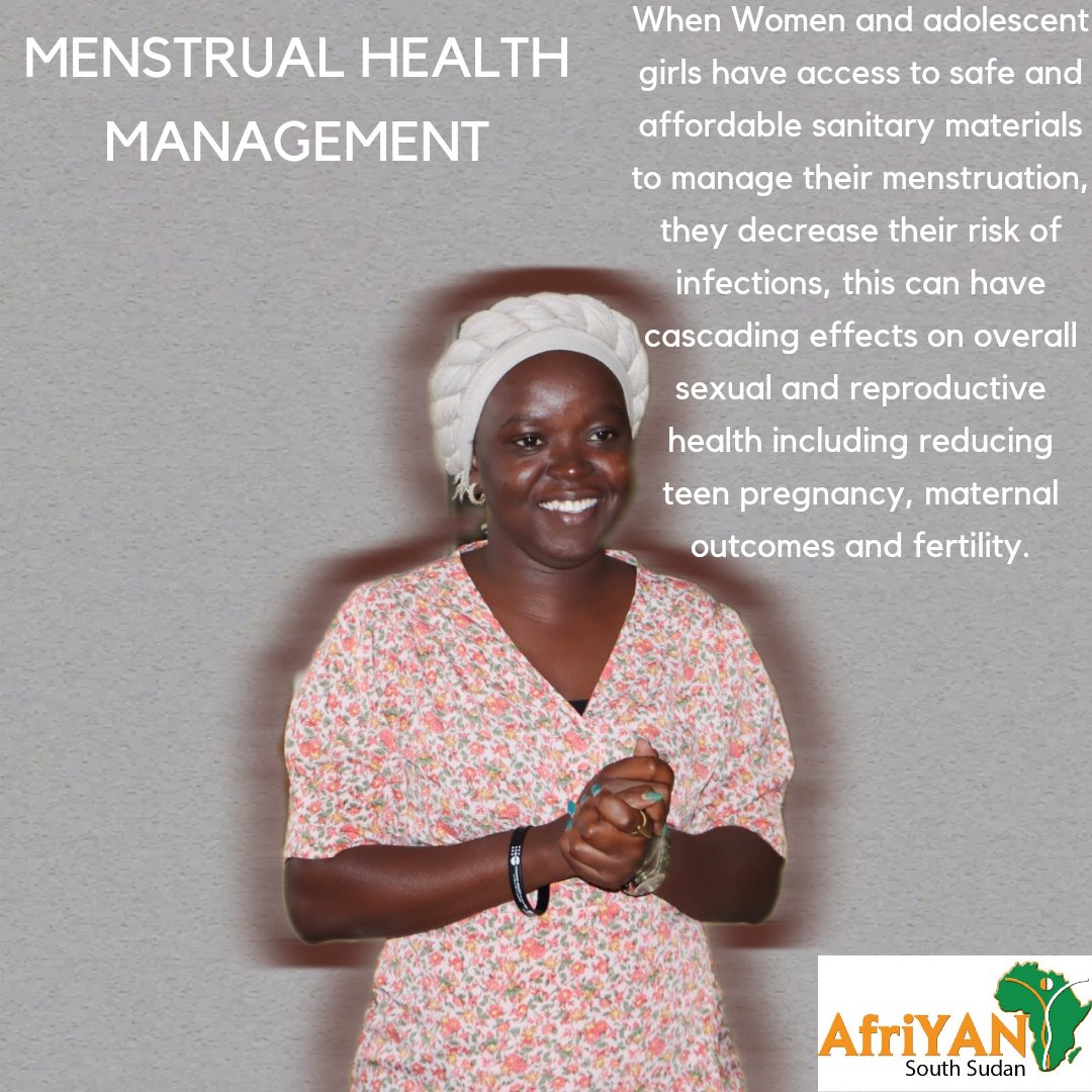 On any given day, more than 10 thousand women & girls are menstruating in South Sudan, and they lack access to menstrual products & adequate facilities for menstrual hygiene management. @AfriYAN_SSD effectively engaged with women & girls on menstrual hygiene management trainings