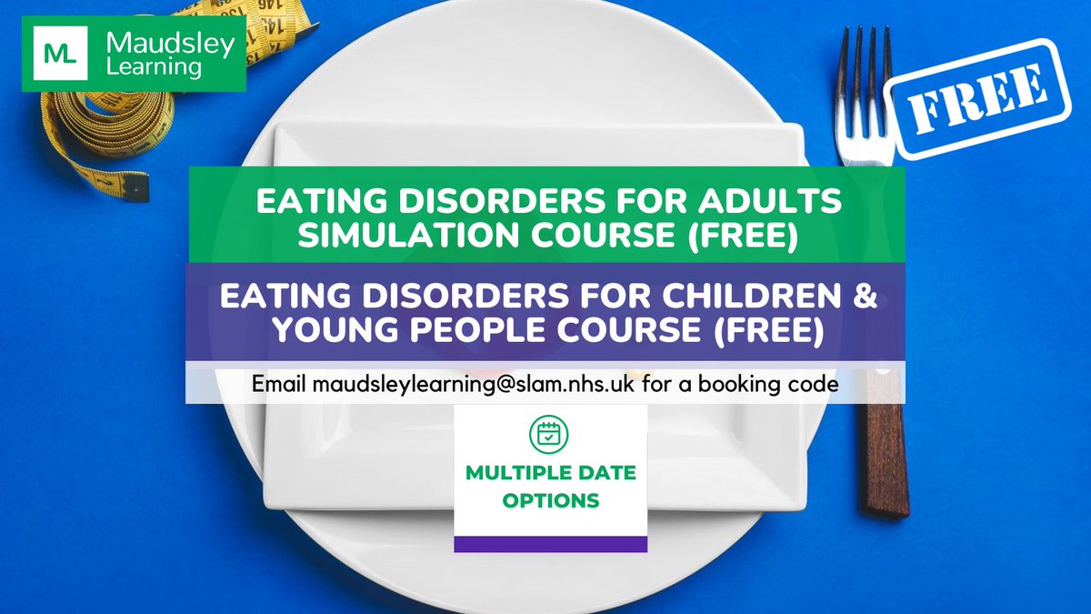 maudsleylearn's tweet image. We have a series of free-to-attend #eatingdisorder training courses for healthcare professionals. 

There are very limited spaces per region and per sector. 

Learn more on our website.

maudsleylearning.com 

#mentalhealthtraining #maudsleylearning