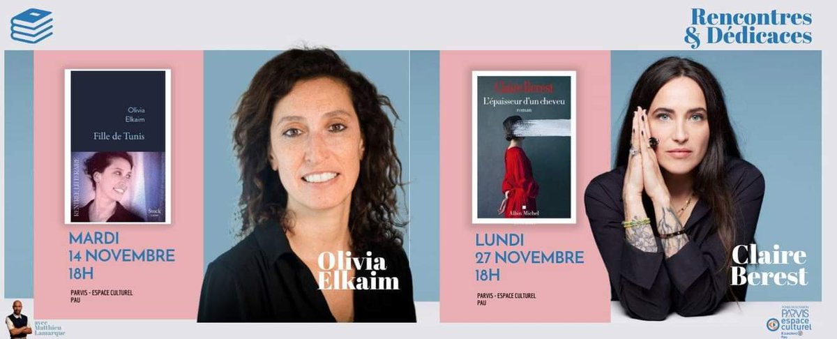 MATEOOff's tweet image. Nouvelles rencontres d'auteurs que j'animerai au mois de novembre 
au Parvis - Espace Culturel à Pau.
⬇️
📚 OLIVIA ELKAÏM - Fille de Tunis (Stock) Mardi 14 novembre à 18h
⬇️
📚 CLAIRE BEREST - L’épaisseur d’un cheveu (Albin Michel) 
Lundi 27 novembre à 18h
#villedepau #culture