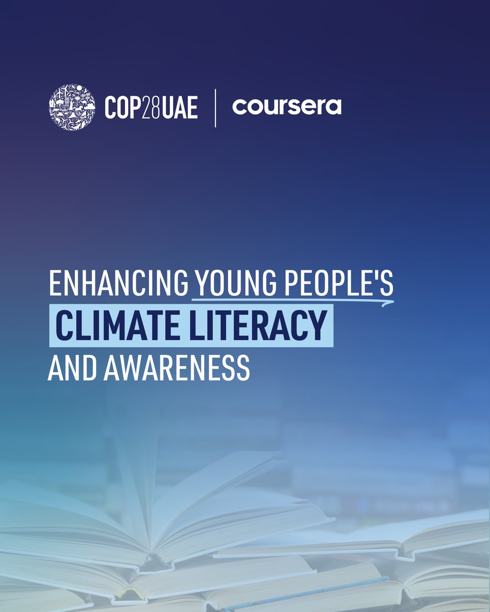 Ready to develop your climate education?
The COP28 Youth Climate Champion’s team and @coursera is expanding climate education access for young people with 5,000 free licenses.

#ClimateLiteracy #COP28 #UniteActDeliver