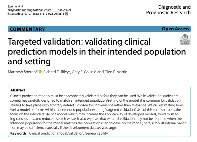 GSCollins's tweet photo. It should go without saying but you should evaluate ('validate') your (#machinelearning/#AI) prediction model in a sample of individuals representative of your target population and setting. #notrocketscience

Discussed here --> https://t.co/xwVtUkVh3h

#statstwitter https://t.co/RXJRhrzGfj