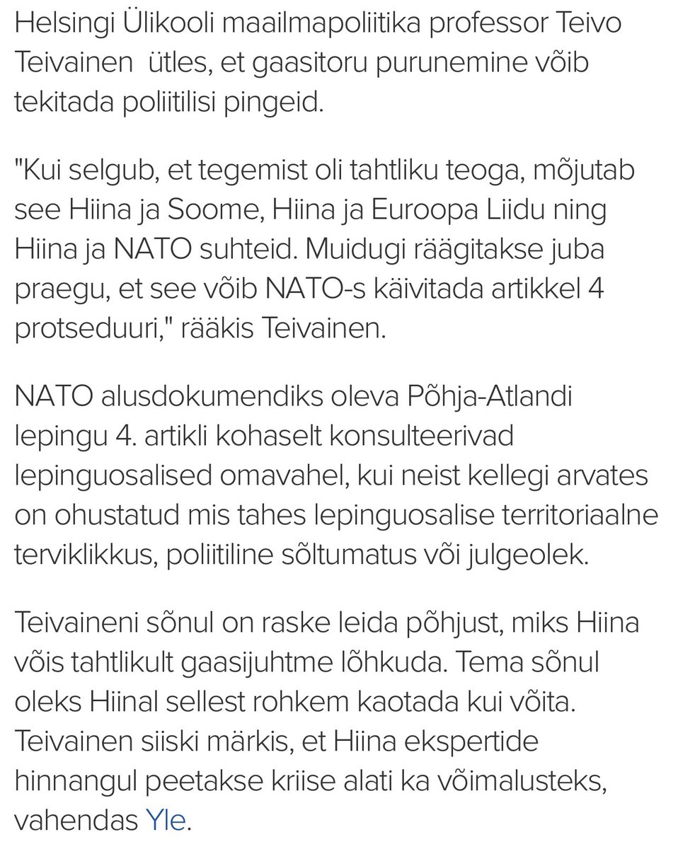 Comments of mine on the Baltic Sea gas pipeline case. What happened to the pipeline between #Finland and #Estonia (where these comments were published)? What to make of #China’s apparent involvement? What consequences will there be? err.ee/1609144673/eks…