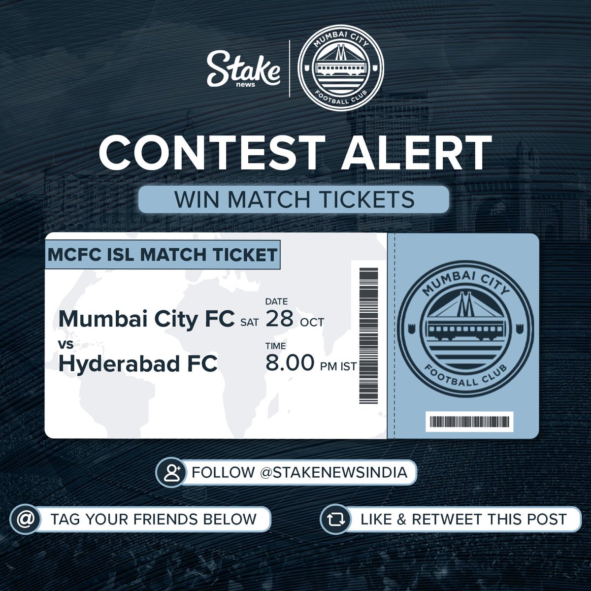 stakenewsindia's tweet photo. 🔥 𝗧𝗵𝗲 𝗦𝘁𝗮𝗸𝗲 𝗡𝗲𝘄𝘀 𝗗𝗲𝗿𝗯𝘆 𝗗𝗮𝘆 🔥

This is your chance to win 2️⃣ tickets for @MumbaiCityFC's thrilling fixture against #HyderabadFC 🤩

All you need to do 👇

1. Follow @stakenewsindia & @MumbaiCityFC

2. RT & like this post

3. Tag 3 or more friends

Winners will be announced on Saturday!

#ContestAlert #Giveaways #MCFCHFC #AamchiCity #MCFCxStakeNews