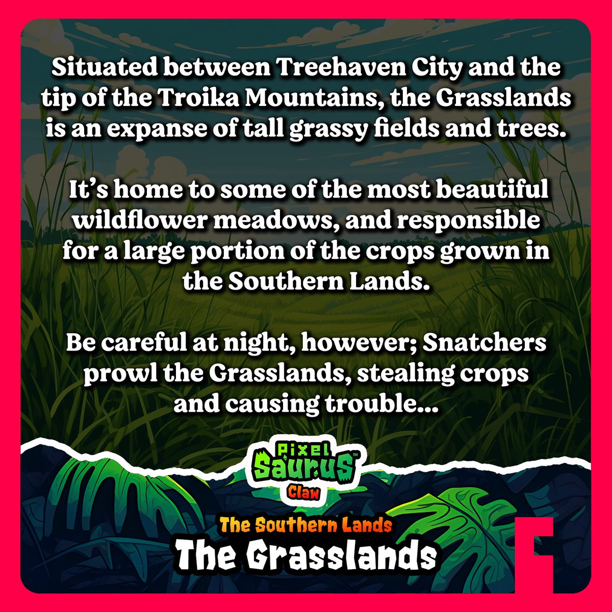 PixelSaurus's tweet photo. Discover the world of PixelSaurus™ Claw!  🗺️
The Southern Lands: The Grasslands

Join the story and mint YOUR PixelSaurus™ Claw #NFTs via the #OpenSea Drops mint link in our bio!  🦕🦖🌋

#PixelSaurus #JoinTheStory https://t.co/gLYKVwgQTc