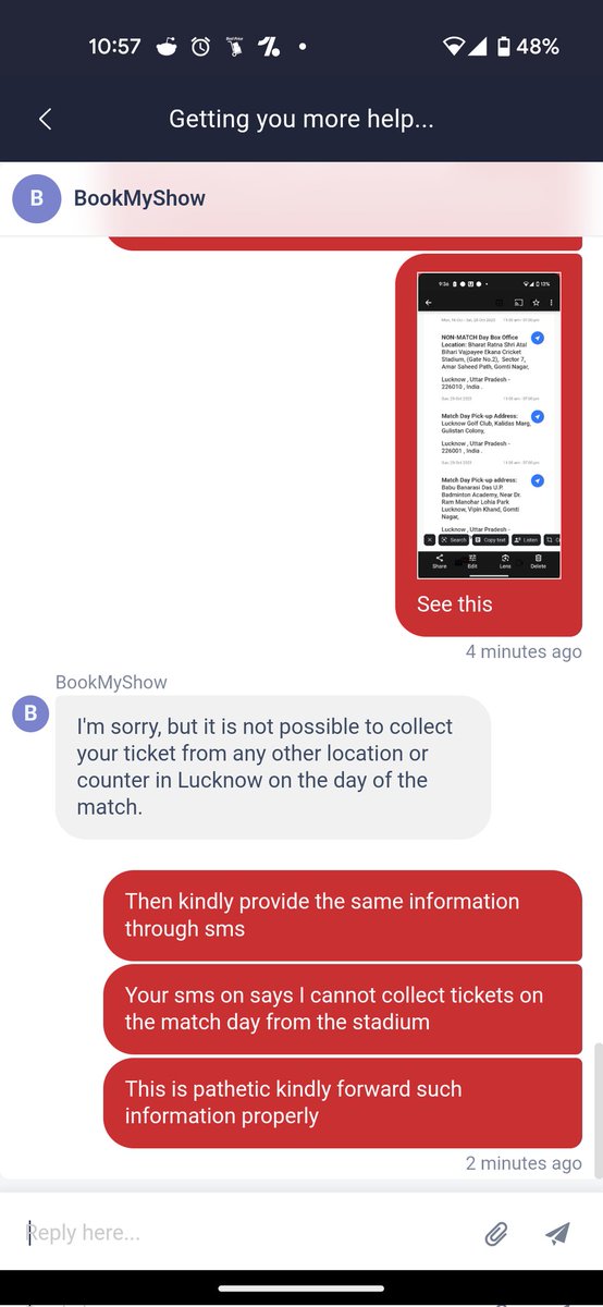 This is pathetic @bookmyshow_sup @bookmyshow First you send the mail that you can collect a ticket on the match day, Then you change your stance Kindly provide better service @BCCI @JayShah