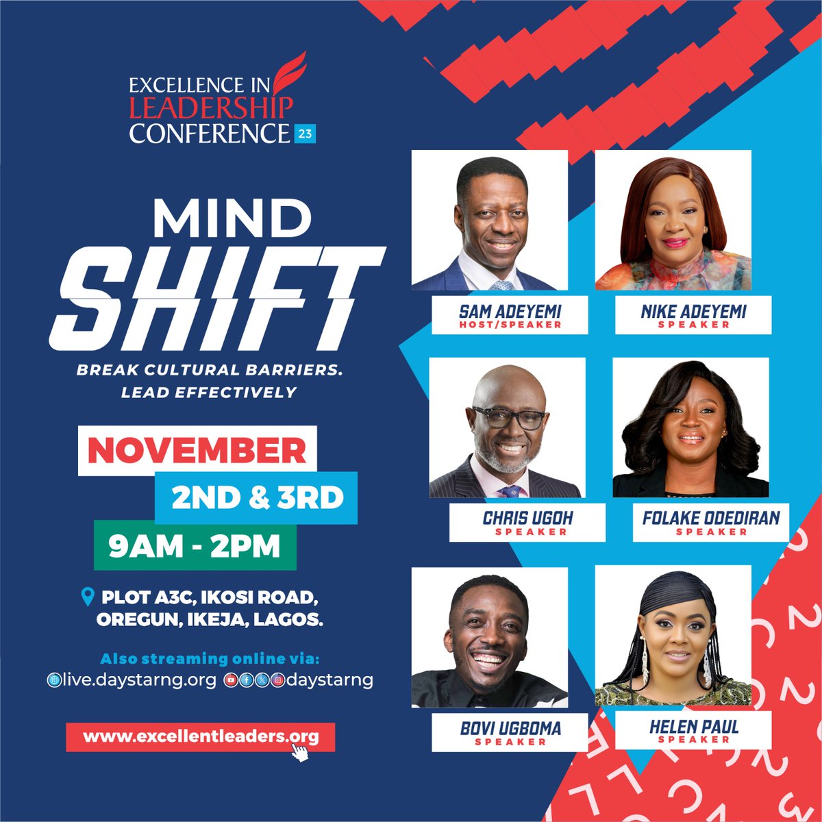 DaystarNG's tweet photo. Meet Our #ELC2023 Speakers

Get ready to Ignite Change! Shifting minds, reshaping values, challenging assumptions, and transforming beliefs – that's our mission at #ELC2023!

It's not just another conference; it's a game-changer in your leadership journey!

Why should you be there? Because it's an investment in yourself, your career, and your ability to drive change. This is the spark your leadership development program needs! 🔥

But wait, there's more: Don't keep this incredible opportunity to yourself! Share the message, bring along your colleagues, your friends, your family

Attendance is FREE!

Let's all be part of this epic transformation at #ELC2023 #Mindshift
