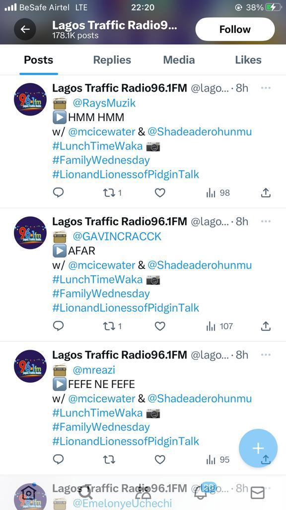 raysmuzik's tweet photo. Tune in and listen to this Jam! #HmmHmm #raysmuzik #LagosTrafficRadio @mcicewater https://t.co/ZneeH83zWK