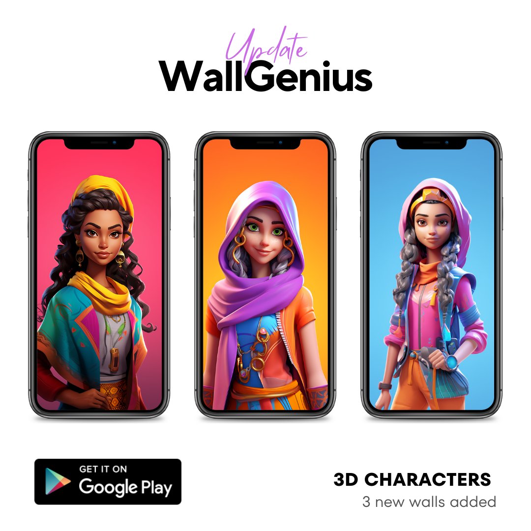 🚀 Exciting update from WallGenius! We've just added 3 stunning new portrait-style 3D characters to our collection. Get ready to take your walls to a whole new dimension! 🖼️✨ #WallGenius #3DCharacters #WallArt 

WallGenius:- play.google.com/store/apps/det…