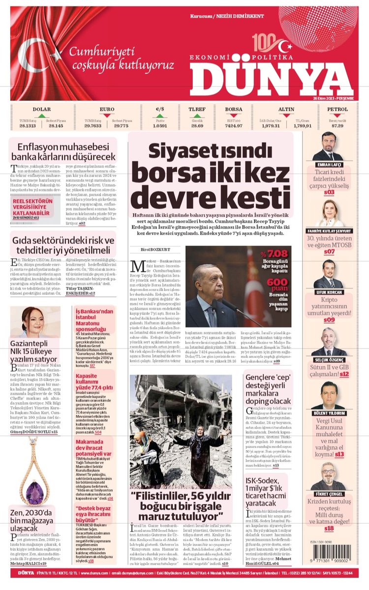 📌 #Siyaset ısındı #borsa iki kez devre kesti 

📌 #Enflasyon muhasebesi banka kârlarını düşürecek 

📌 Gıda sektöründeki risk ve tehditler iyi yönetilmeli 

📌 "#Filistinliler, 56 yıldır boğucu bir işgale maruz tutuluyor" 

Hepsi ve daha fazlası dunya.com'da.
