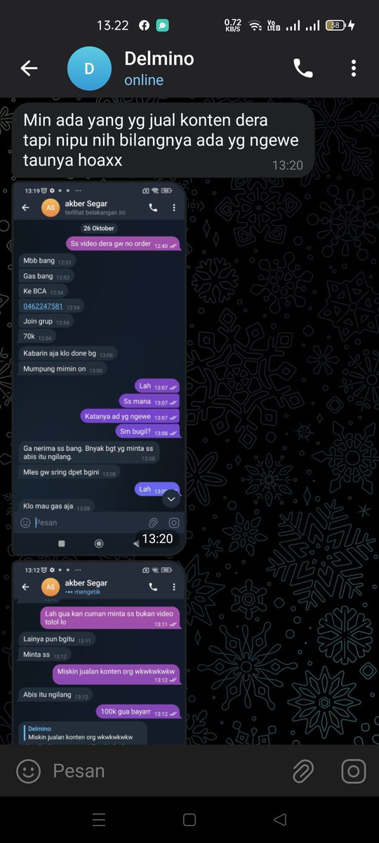 Tiati ya guyss banyak penipuu, sekali lagi admin ingetin dera ngewe, dera bugil ga ada yaa, bantu report yok biar ilang bahaya nih jualan konten hoaxx 🥴 mana mahal lagi 70k di gw ga sampe 50k udah full 😌