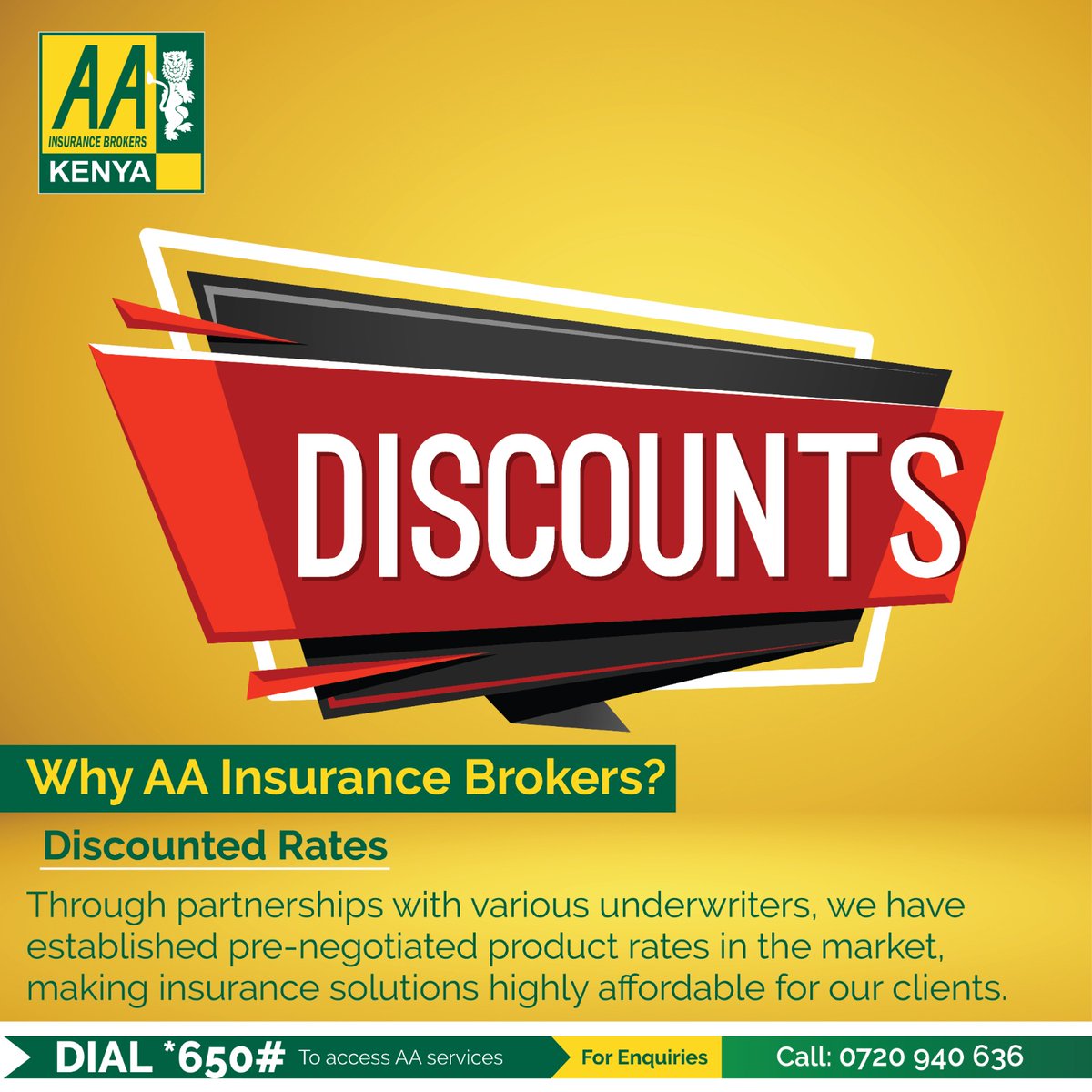 Through partnerships with underwriters, AA Insurance Brokers has secured discounted rates, making sure our clients get the best value. Your financial peace of mind is our priority. Insure with us, call us on 0720940636
#AAIBCares