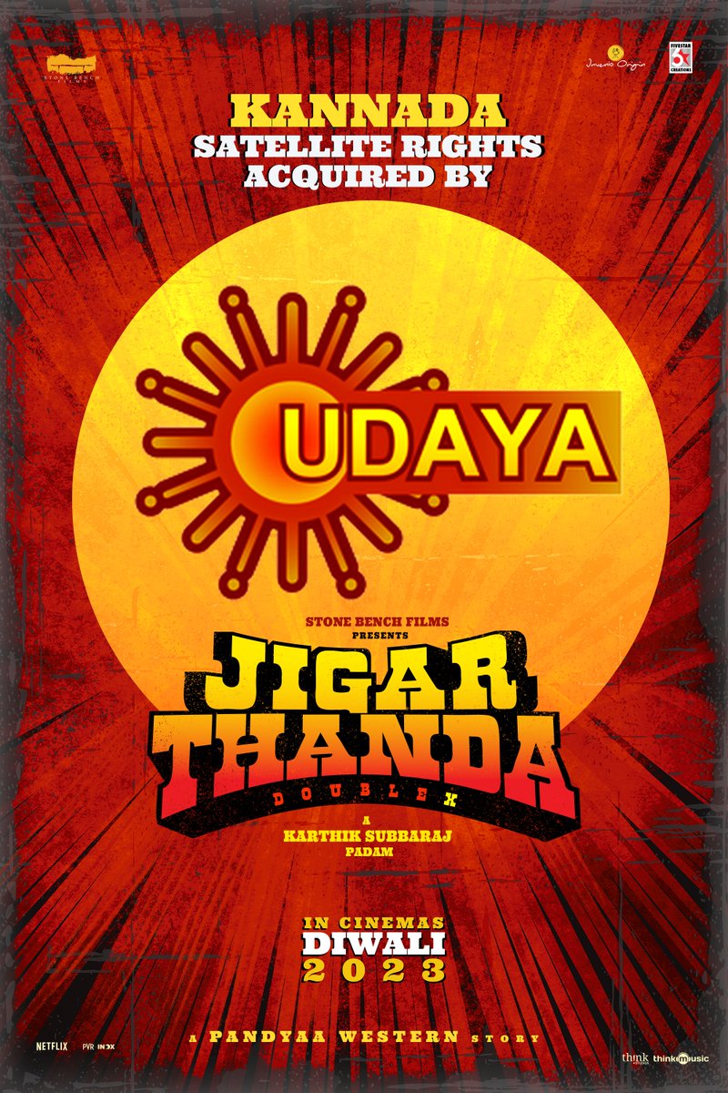 UdayaTV's tweet photo. #JigarthandaDoubleX satellite rights acquired by @UdayaTv 🥳

@karthiksubbaraj @offl_Lawrence @iam_SJSuryah @dop_tirru @Music_Santhosh @kaarthekeyens @stonebenchers #AlankarPandian #InvenioOrigin @RedGiantMovies_ @5starcreationss #UdayaTv

#DoubleXDiwali https://t.co/1JiMlUGbBh