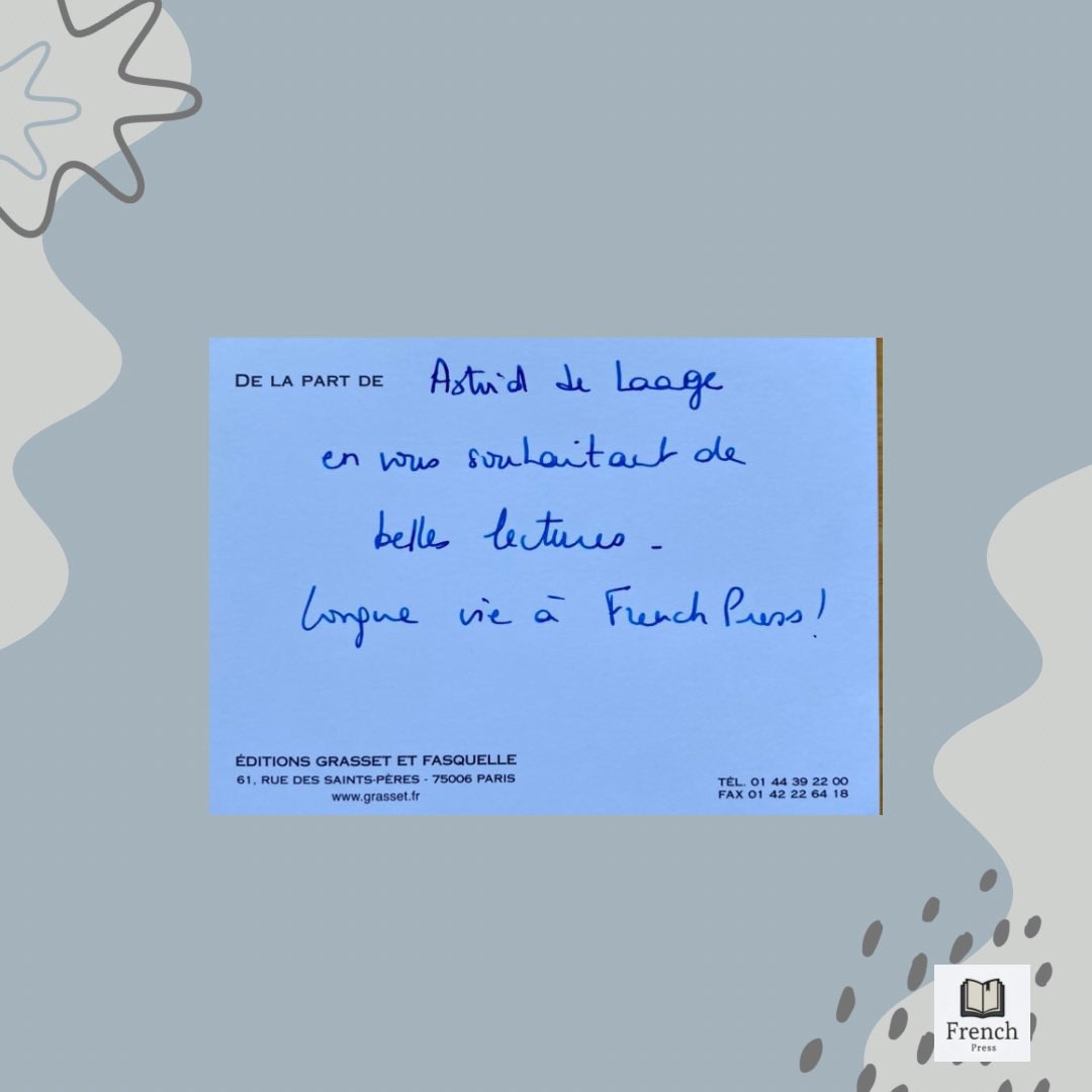 Un grand merci à Astrid de Laage pour l'envoi de son roman, De la main d'une femme, publié très récemment par les Éditions Grasset (@editionsgrasset). Toute l'équipe French Press est impatiente de vous lire !