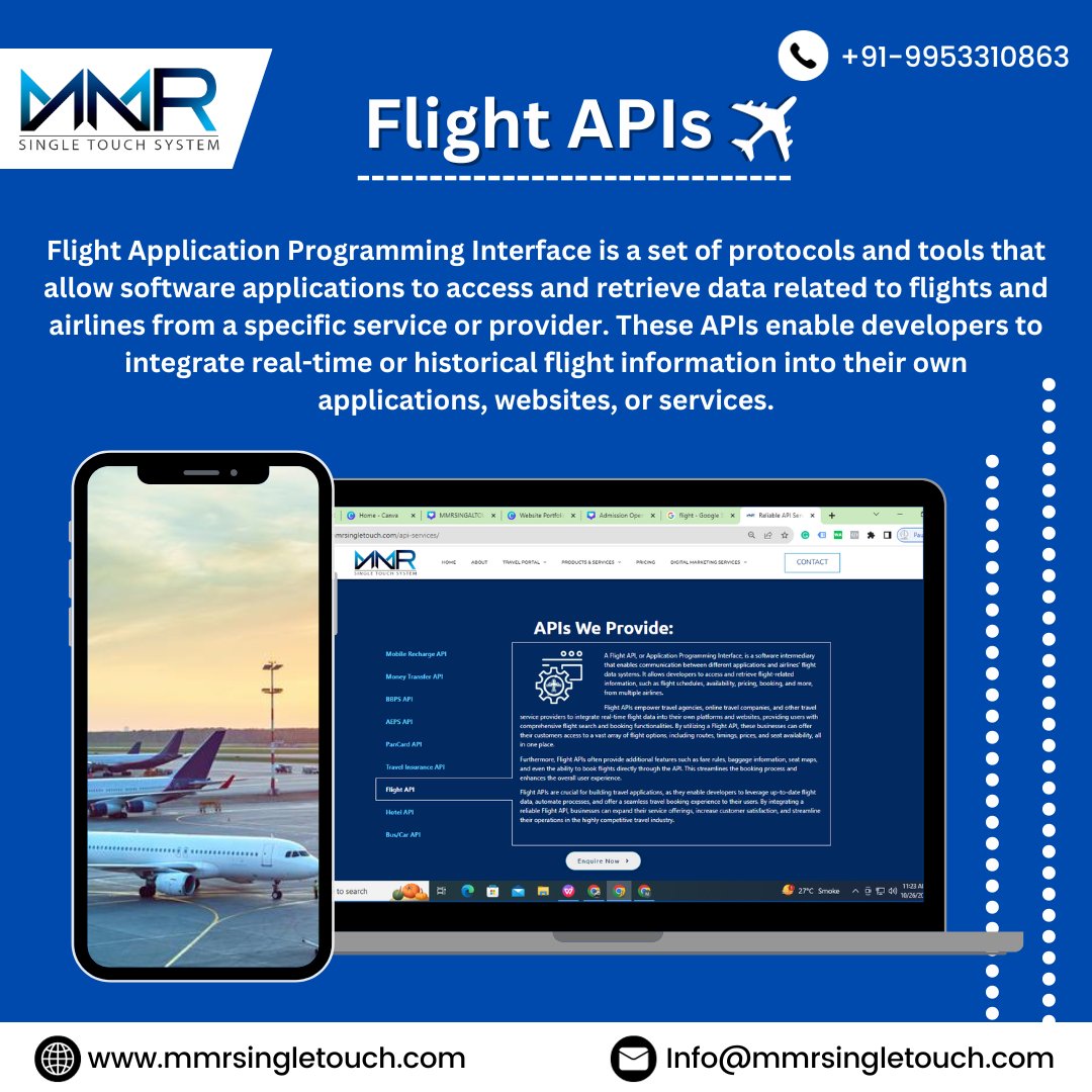 MmrsingleTouch's tweet image. A Flight API is a tool that allows software to access real-time flight data, including details on flights, airlines, and airports, for integration into applications and services.
Follow @mmrsingletouch
Feel Free to contact-9953310863
#apis #flightapiintegration #flightapis