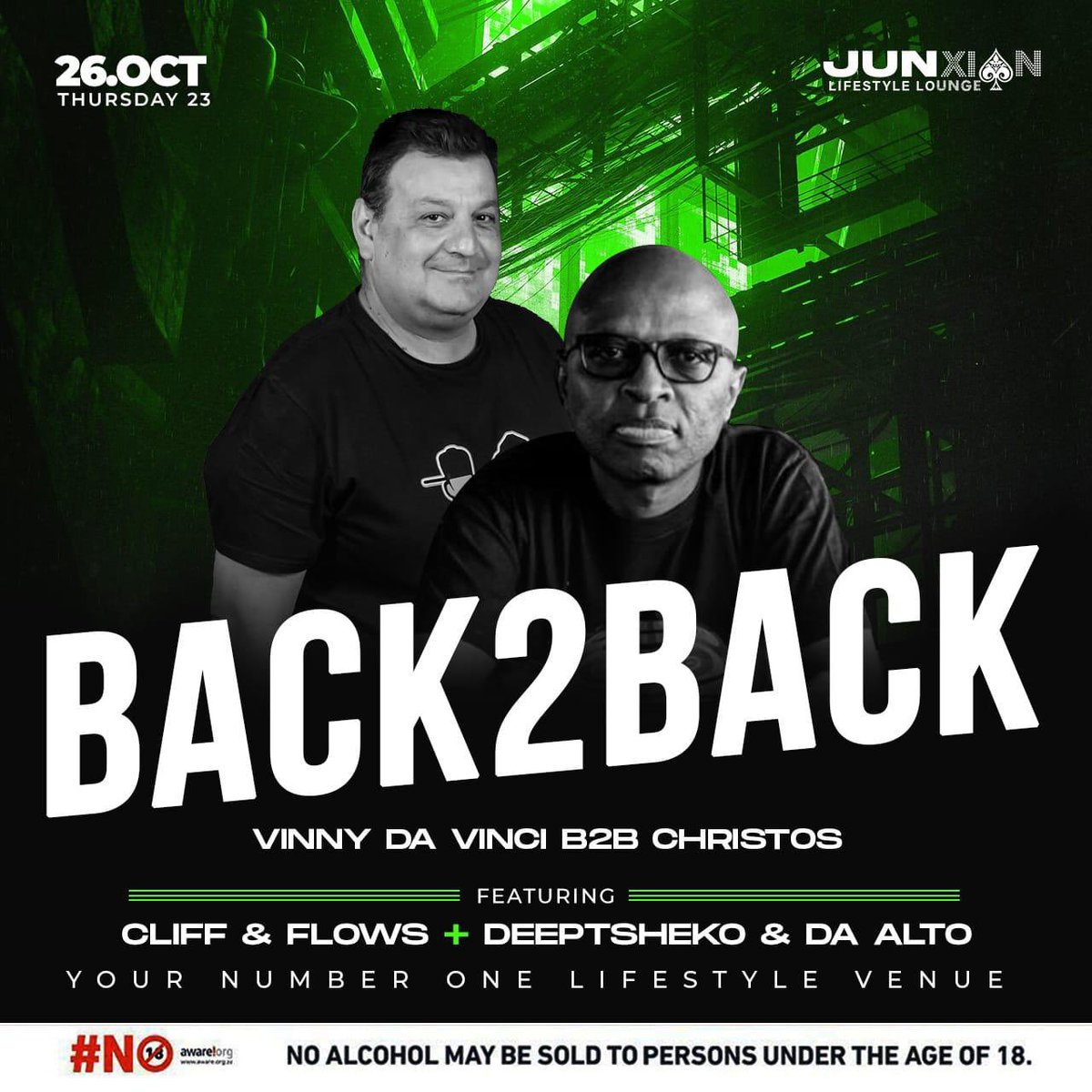 VinnyDaVinci's tweet photo. TONIGHT!!!
Thursday 26 October 2023
Join us @djchristossa & @VinnyDaVinci at JUNXION LIFESTYLE LOUNGE in Mhluzi Middleburg MP
#DJsAtWork
#WeLoveHouseMusic
SEE YOU THERE!!! https://t.co/FFSMxesPLa
