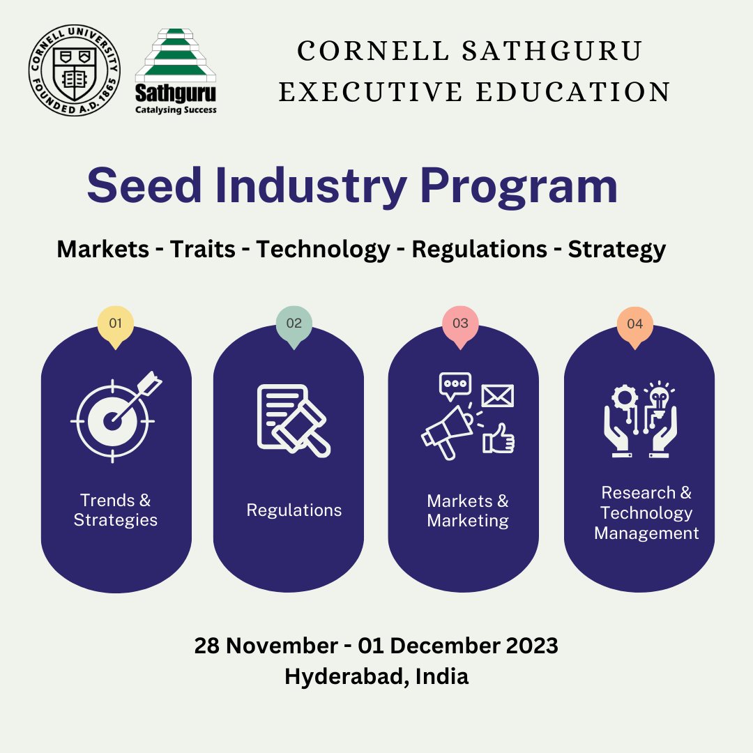CornellExEdu's tweet image. Join #SIP2023 for an enriching experience filled with engaging sessions and dynamic discussions centered around the latest innovations and technologies in emerging seed markets.

Learn more: lnkd.in/e3Ah8xiv

#seedindustry #cornell #sathgurumc