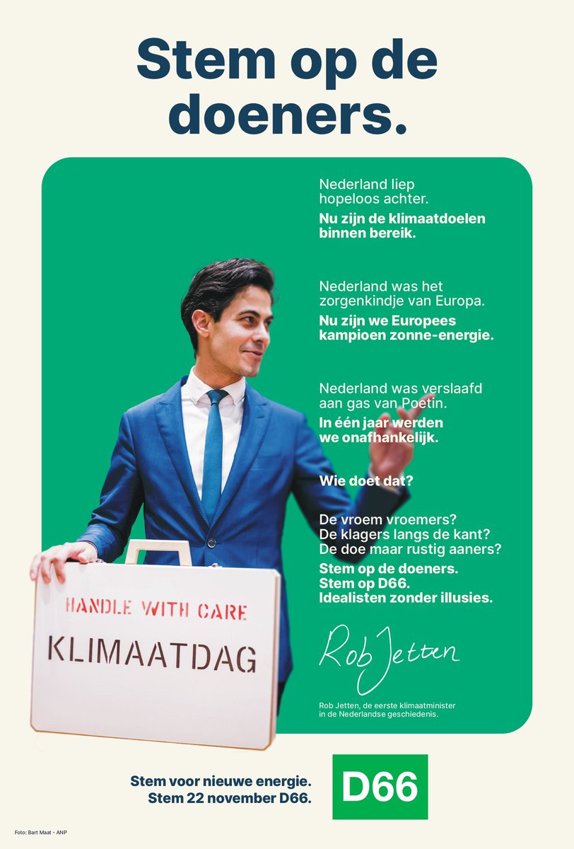 🌍 Vandaag brengt klimaatminister <a href="/RobJetten/">Rob Jetten</a> zijn plannen in het klimaatkoffertje naar de Tweede Kamer. 

Voor het eerst zijn de klimaatdoelen binnen bereik. Nu is het moment om door te bijten. Geen gepraat, maar resultaat! 

#klimaatdag #stemD66