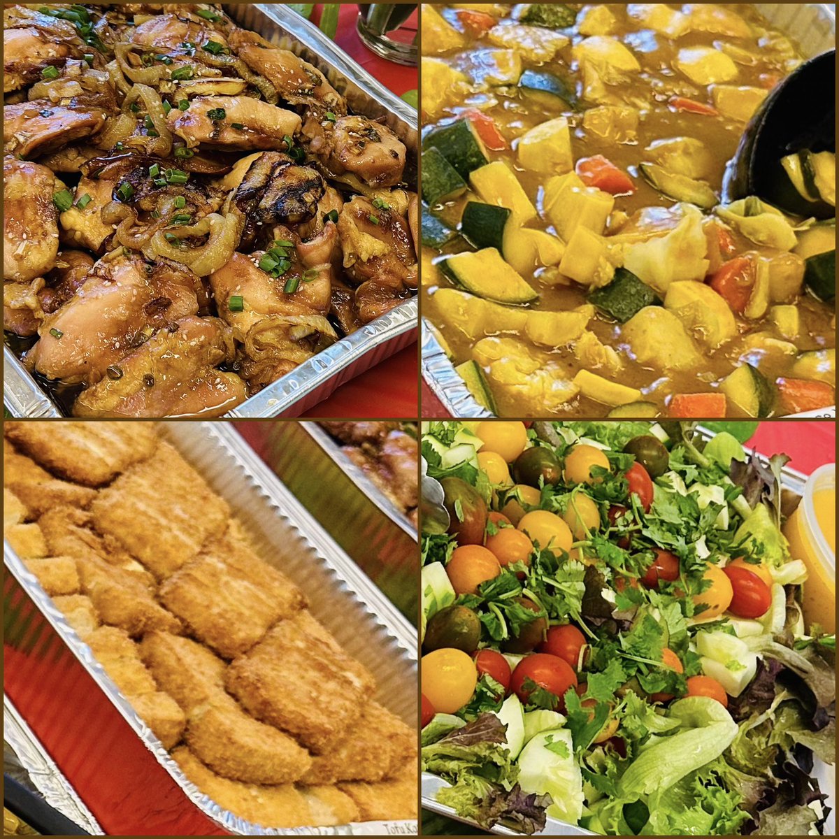 Some tasty dishes enjoyed with and in honor of terrific bosses at today’s post-celebration of Bosses Day: the catered food included Teriyaki Sesame Chicken, Japanese Veggie Curry, Tofu Katsu and Garden Salad. #cateredlunch