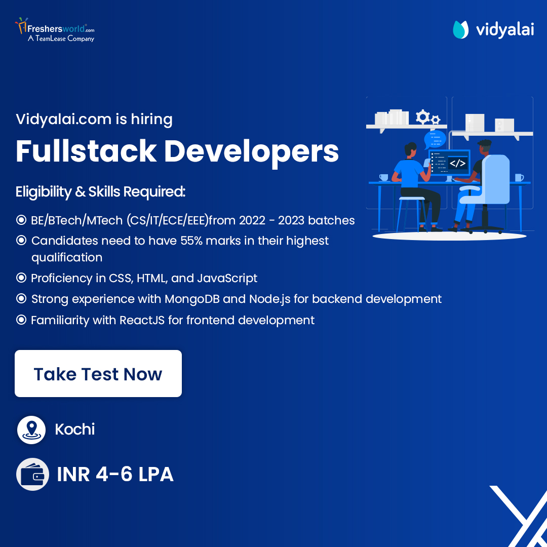 Freshersworld's tweet image. Vidyalai is hiring for the role Fullstack Developers
Eligibility: BE/BTech/MTech (CS/IT/ECE/EEE)from 2022 - 2023 batches
Take Test Now: fwld.in/ceat/Fullstack…
#vidyalai #fullstackdeveloperjob #developerjob #keralajob #kochijob #btechjob #mtechjob #2022batch #2023batch