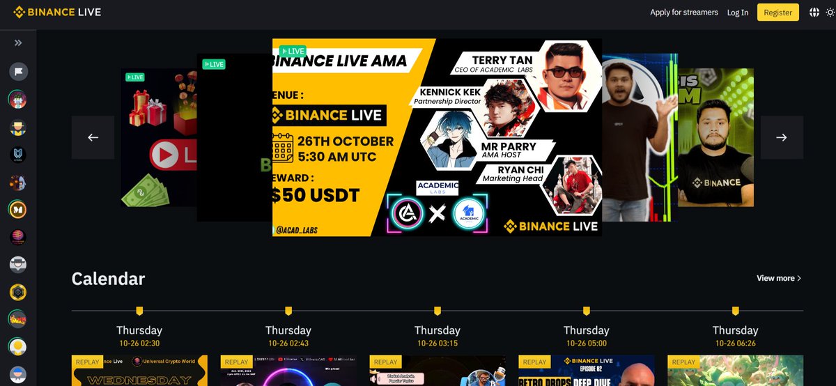 Acad_Labs's tweet photo. Check it out! We made it to the homepage of @binance live! 🎉

If you missed it, catch the replay now! ⏯️ https://t.co/uXvPh1hPQb