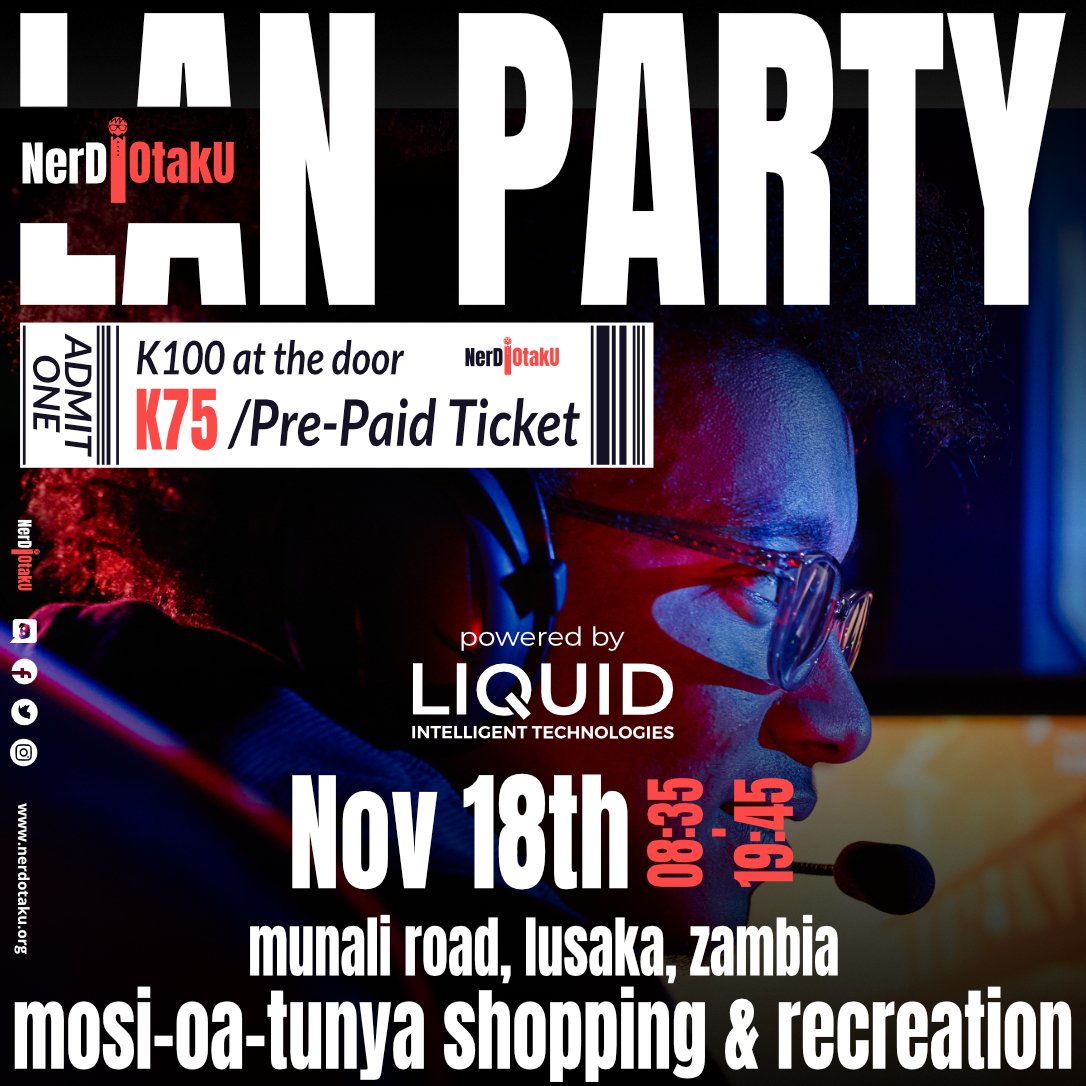 Lscon_'s tweet photo. Game on‼️🎮
Join us for an adrenaline-packed LAN party, sponsored by Liquid Intelligent Technologies. @HaiZambia
Our LAN Party is a bring your own device Event💻🎮
Get your pre-paid Tickets on our website Today🎟️
Link:
https://t.co/snMpusxYHu…
#LanParty #LiquidTelecom https://t.co/OU5t0cleIF