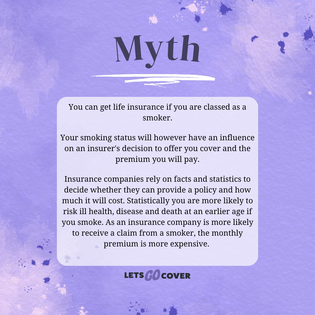 letsgocover's tweet image. Myth or Fact: Can you get Life Insurance if you are a smoker?

It's time to bust some myths! 🤔 A lot of people think that smoking will prevent you from taking out a life insurance policy, but that's actually FALSE!

#LifeInsurance #MythorFact #InsuranceFact #StayCovered