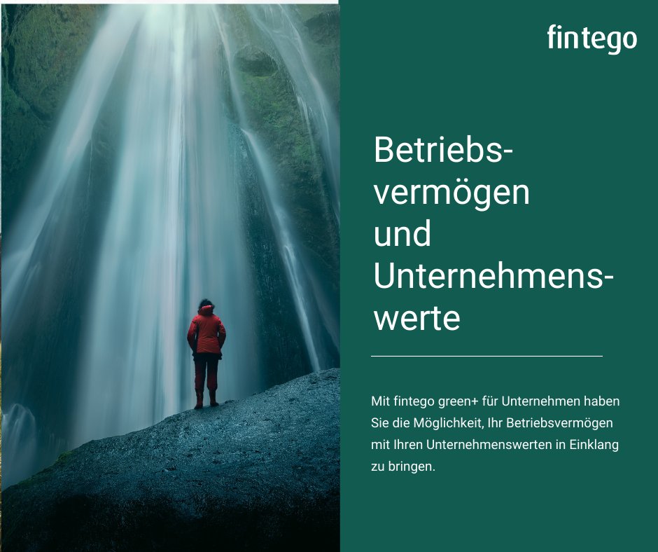 fintego's tweet photo. Mit fintego green+ für Unternehmen haben Sie die Möglichkeit, Ihr #Betriebsvermögen mit Ihren Unternehmenswerten in Einklang zu bringen: https://t.co/MmXYuX5osl https://t.co/zqK0aGYqSJ