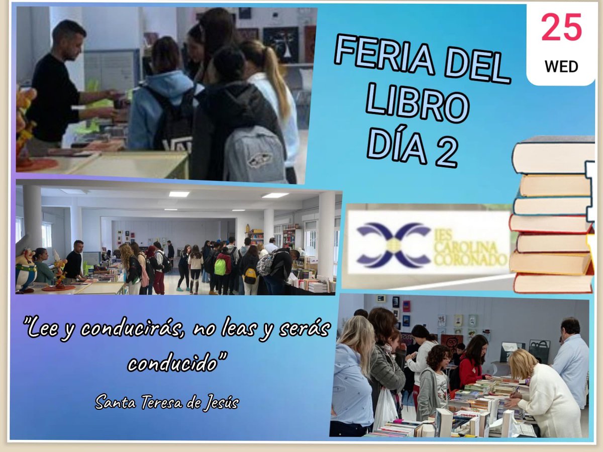 IESCarolina's tweet photo. Ayer continuamos con la feria del libro, gracias a todos por asistir. 
Hoy es el último día, no faltéis.  #teesperamos #SomosCarolina #Biblioteca https://t.co/VLWLBZin7V