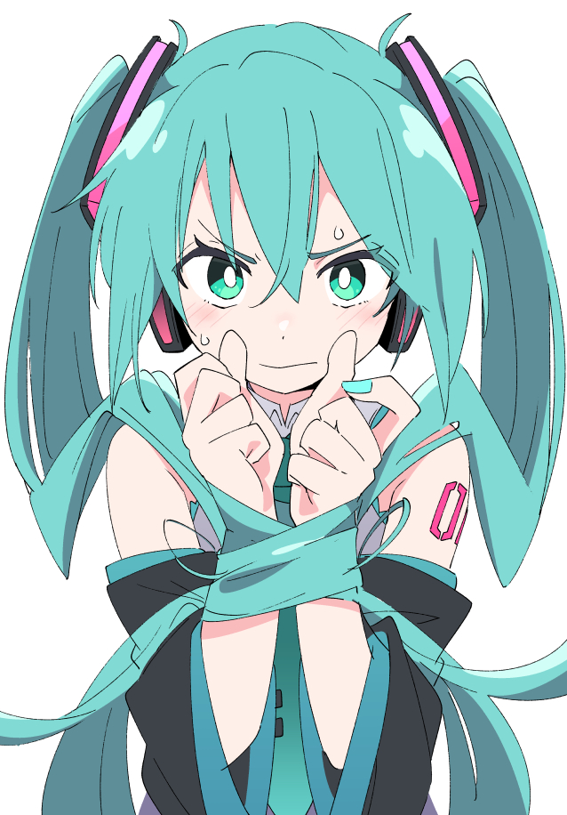 hatsune miku 1girl white pupils bright pupils solo twintails long hair white background  illustration images