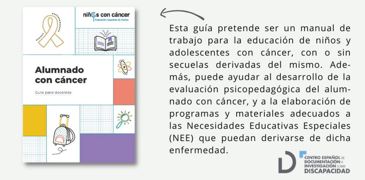 cancerinfantil's tweet photo. 📖GUÍA| ¿Cómo puede actuar el centro educativo con el alumnado con cáncer y sus familias?
👉🏽Aquí tienes la 'Guía para docentes. Alumnado con cáncer' Un manual de trabajo y una herramienta para la educación de menores con #Cancer elaborada por la #FEPNC
🔗https://t.co/rJqYNyzj1H https://t.co/lwZ2Hk5O1W