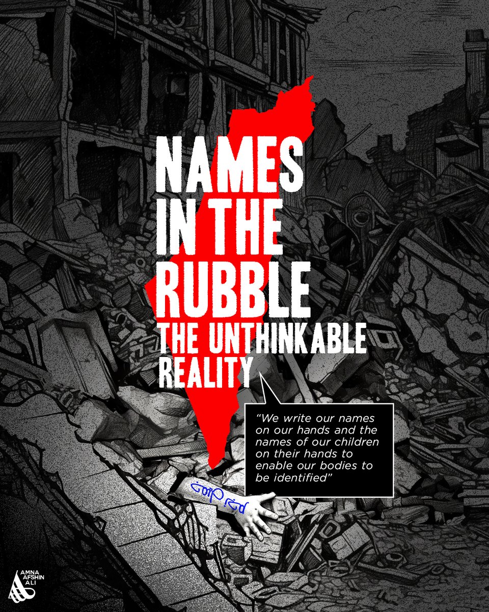 Palestinian parents writing their and their kids names on their children body, so that their corpses may be identified if they are hit by Israeli warplanes.  The pain, the fear, the helplessness that made them do this is extremely painful. #Palestine #gaza #genocide #israil